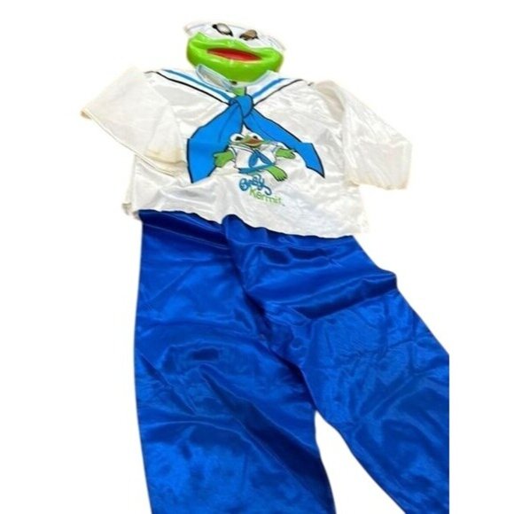Vintage Baby Kermit Costume With Mask - 1980s Kids - Polyester - Picture 1 of 10